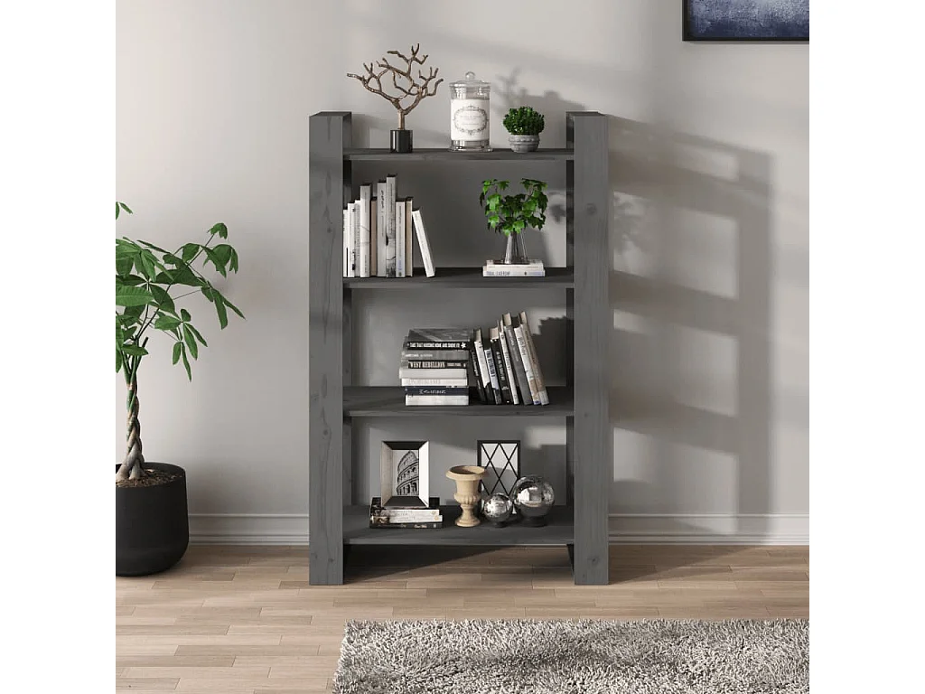 Bibliothèque-Séparateur de pièce Gris 80x35x125 Pin solide