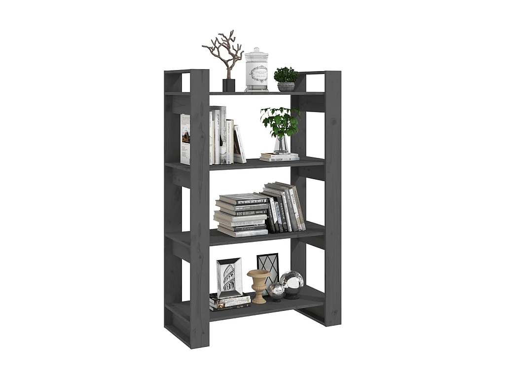 Bibliothèque-Séparateur de pièce Gris 80x35x125 Pin solide