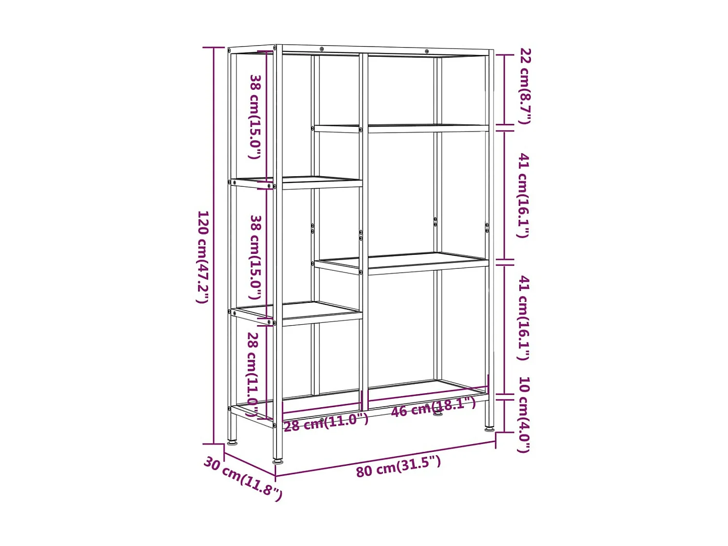 Étagère à livres 80x30x120 Acier et bois d'ingénierie