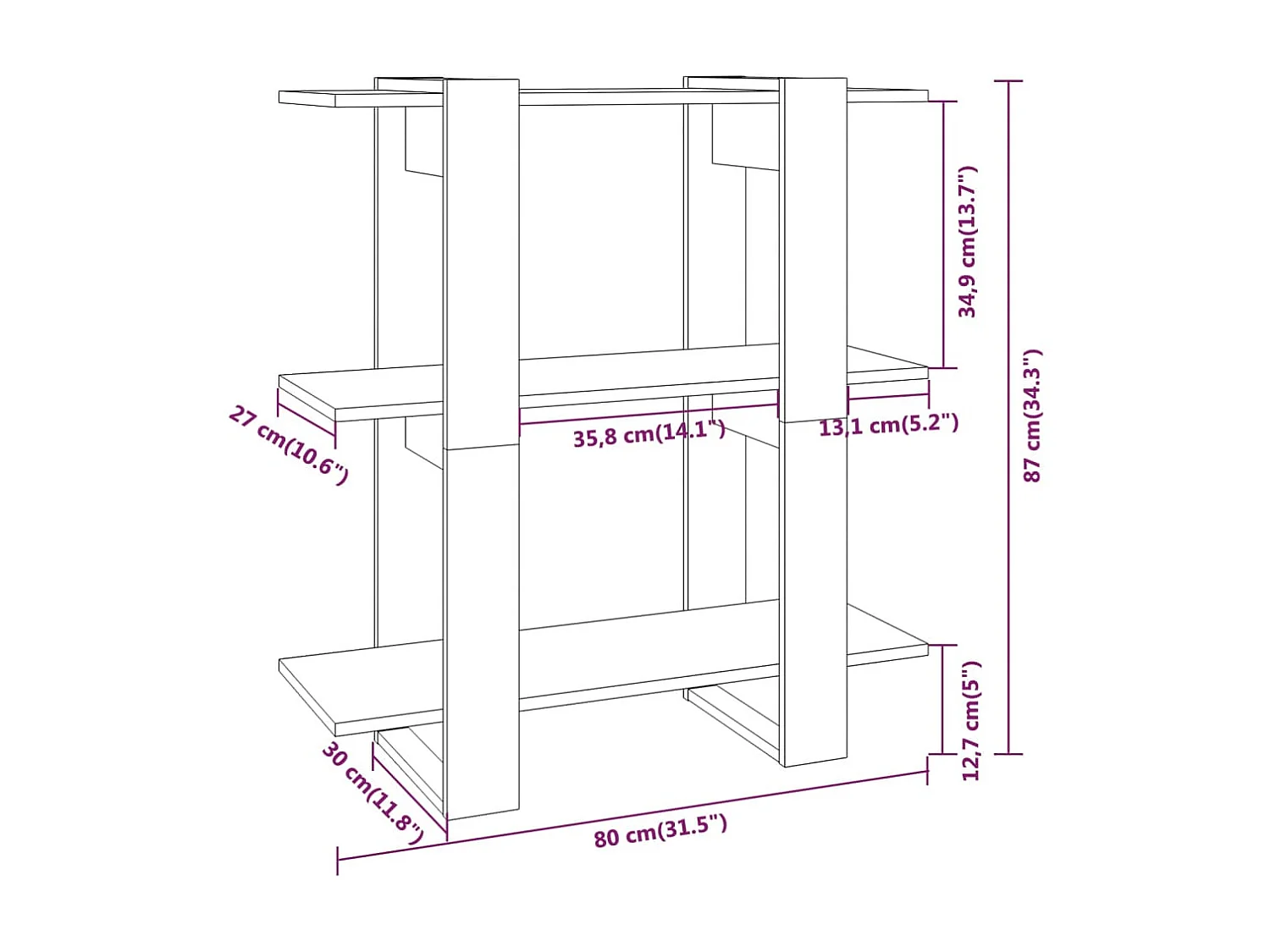 Bibliothèque-Séparateur de pièce Blanc 80x30x87