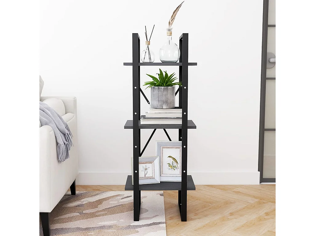 Bibliothèque à 3 niveaux Gris 40x30x105 Bois de pin massif