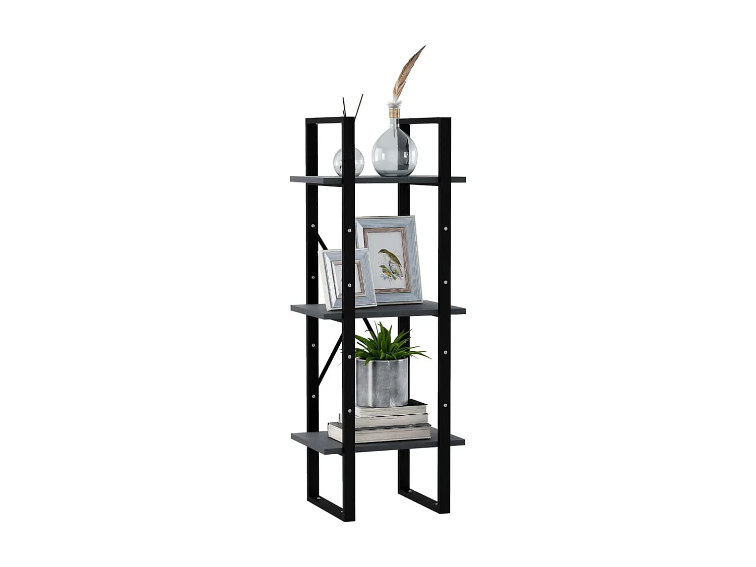 Bibliothèque à 3 niveaux Gris 40x30x105 Bois de pin massif