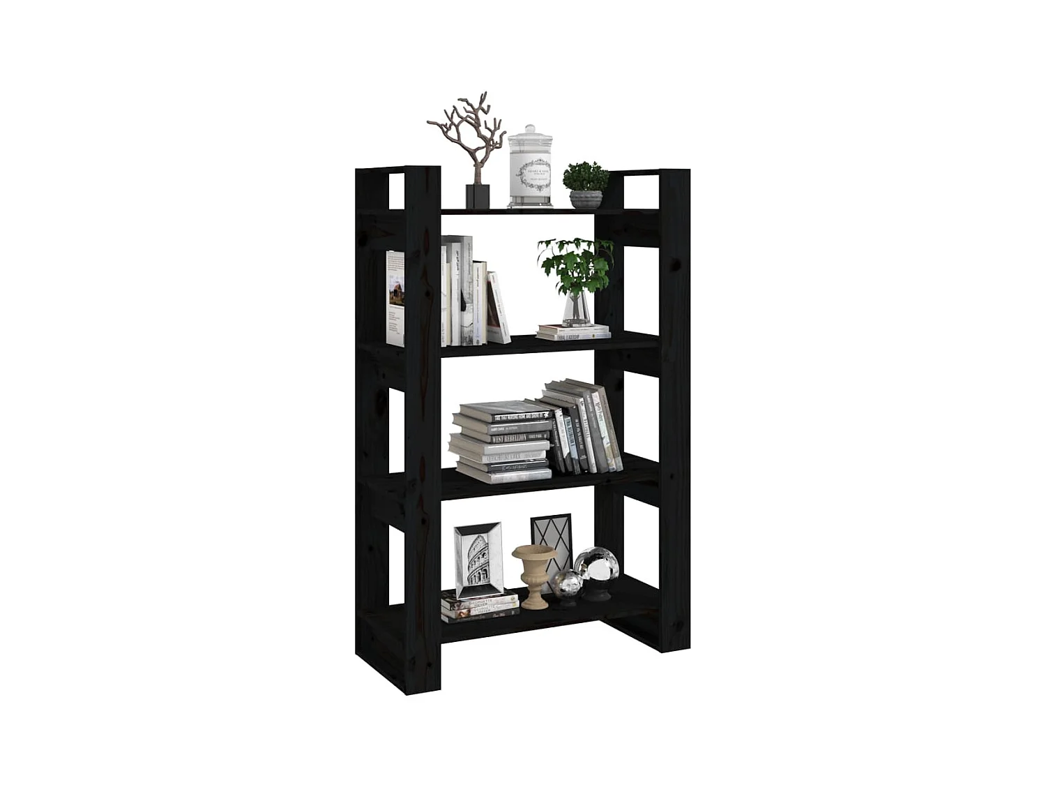 Bibliothèque-Séparateur de pièce Noir 80x35x125 Pin massif