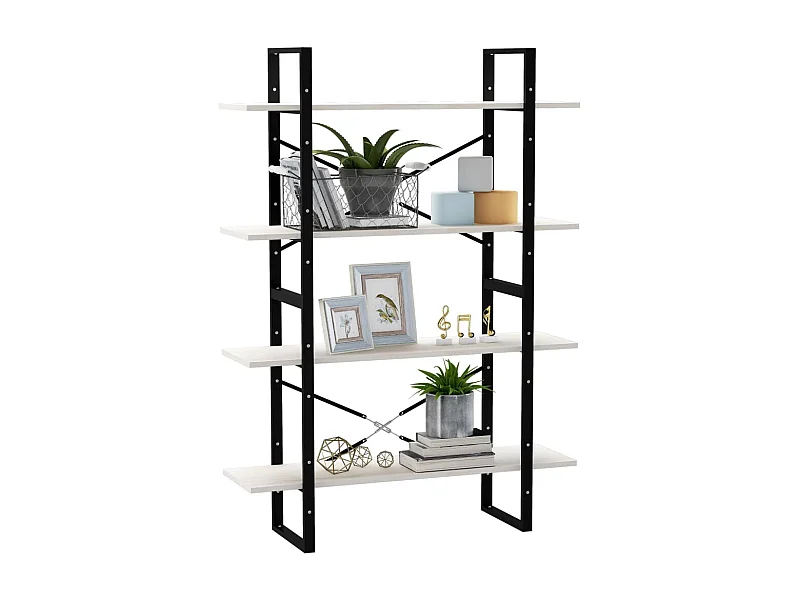 Bibliothèque à 4 niveaux Blanc 100x30x140 Bois de pin massif