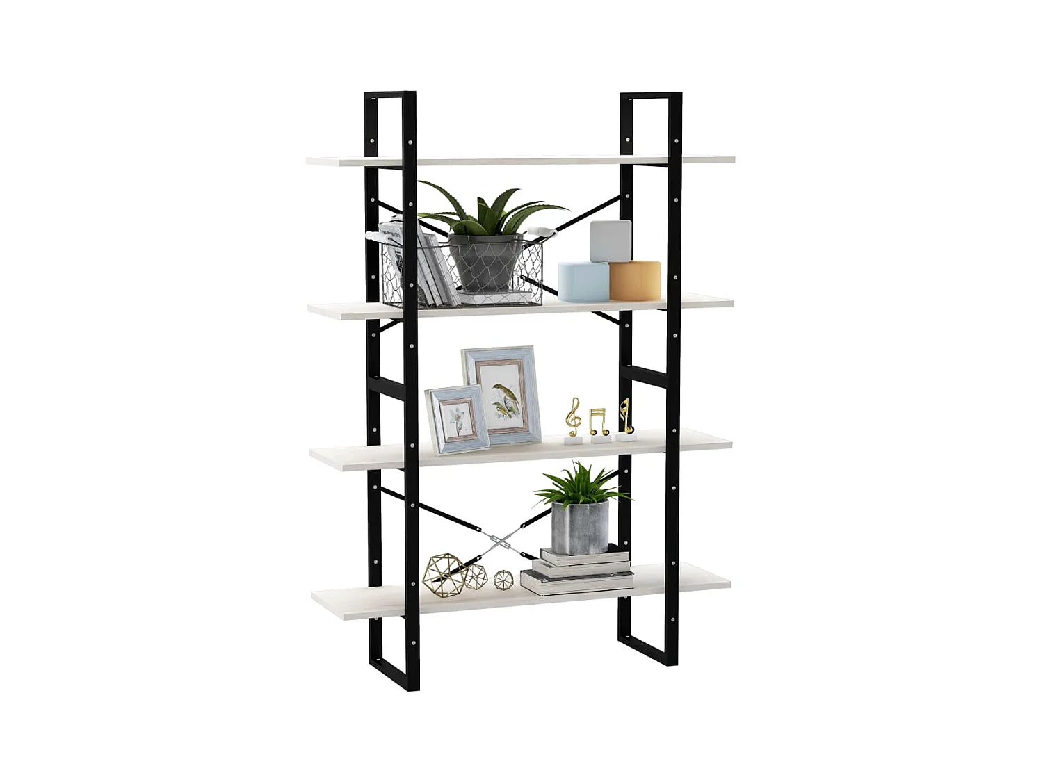 Bibliothèque à 4 niveaux Blanc 100x30x140 Bois de pin massif