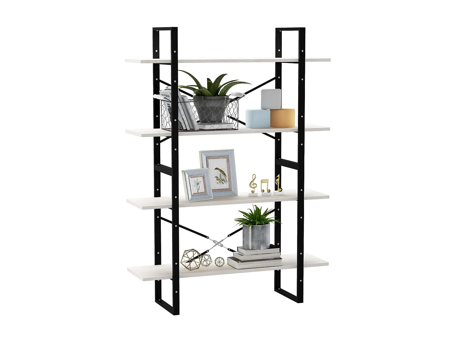 Bibliothèque à 4 niveaux Blanc 100x30x140 Bois de pin massif