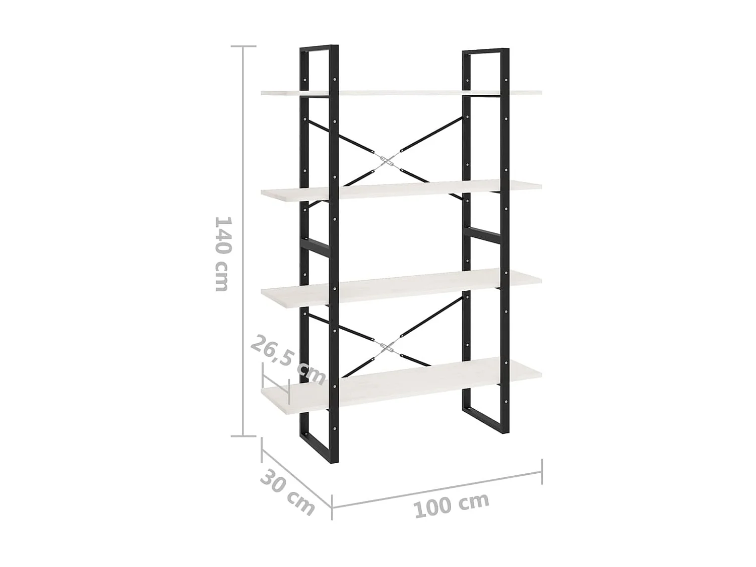 Bibliothèque à 4 niveaux Blanc 100x30x140 Bois de pin massif