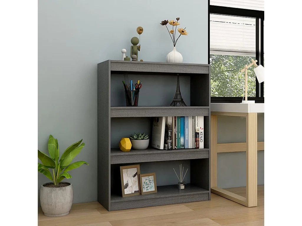 Bibliothèque-Séparateur de pièce Gris 100x30x103 Pin massif