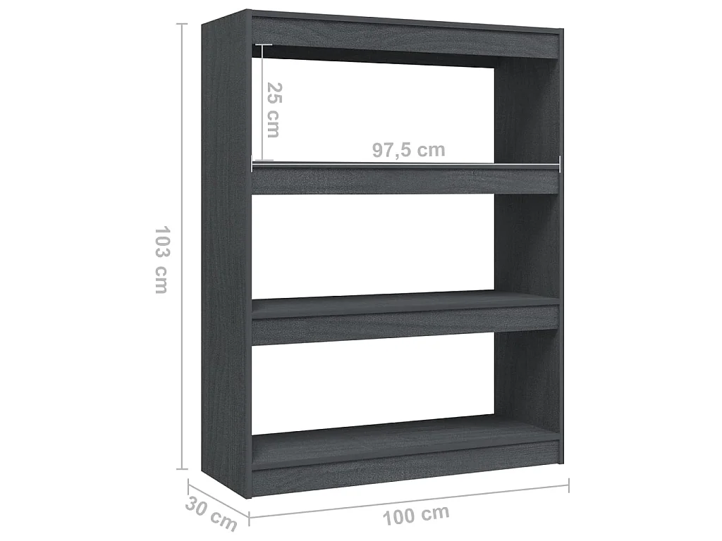 Bibliothèque-Séparateur de pièce Gris 100x30x103 Pin massif