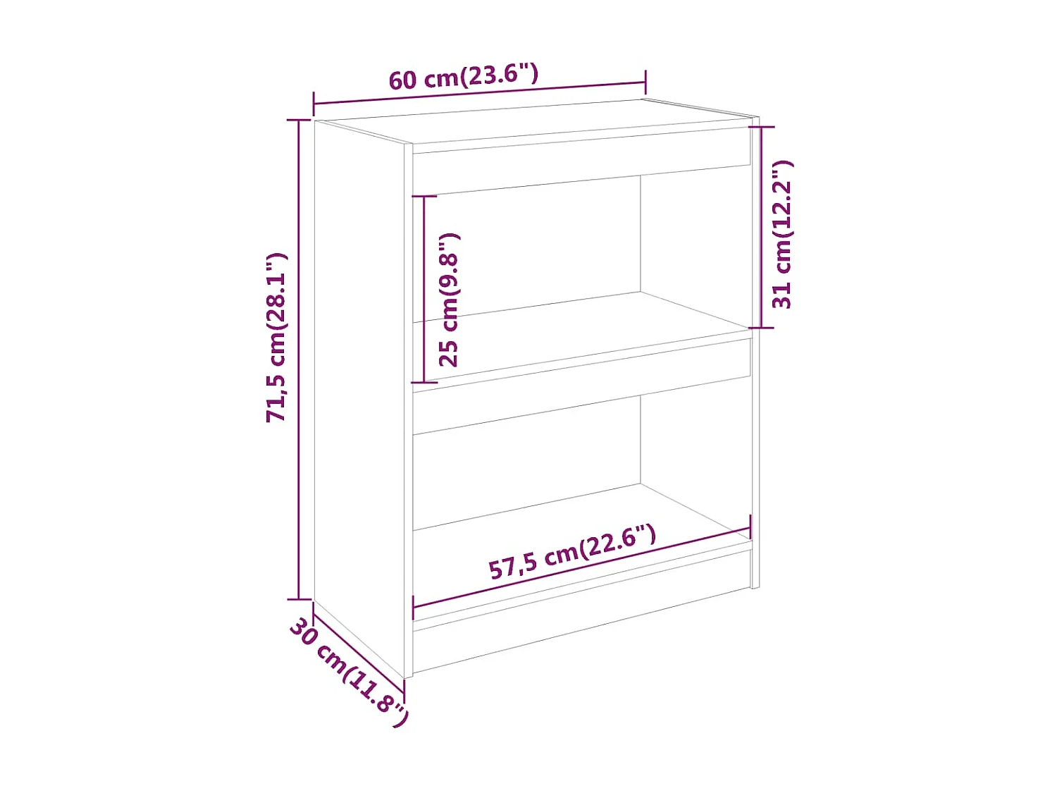 Bibliothèque-Séparateur de pièce 60x30x71,5 Bois de pin