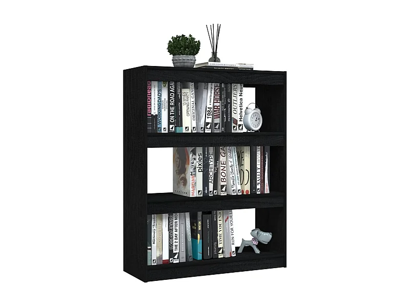 Bibliothèque-Séparateur de pièce Noir 100x30x103 Pin massif