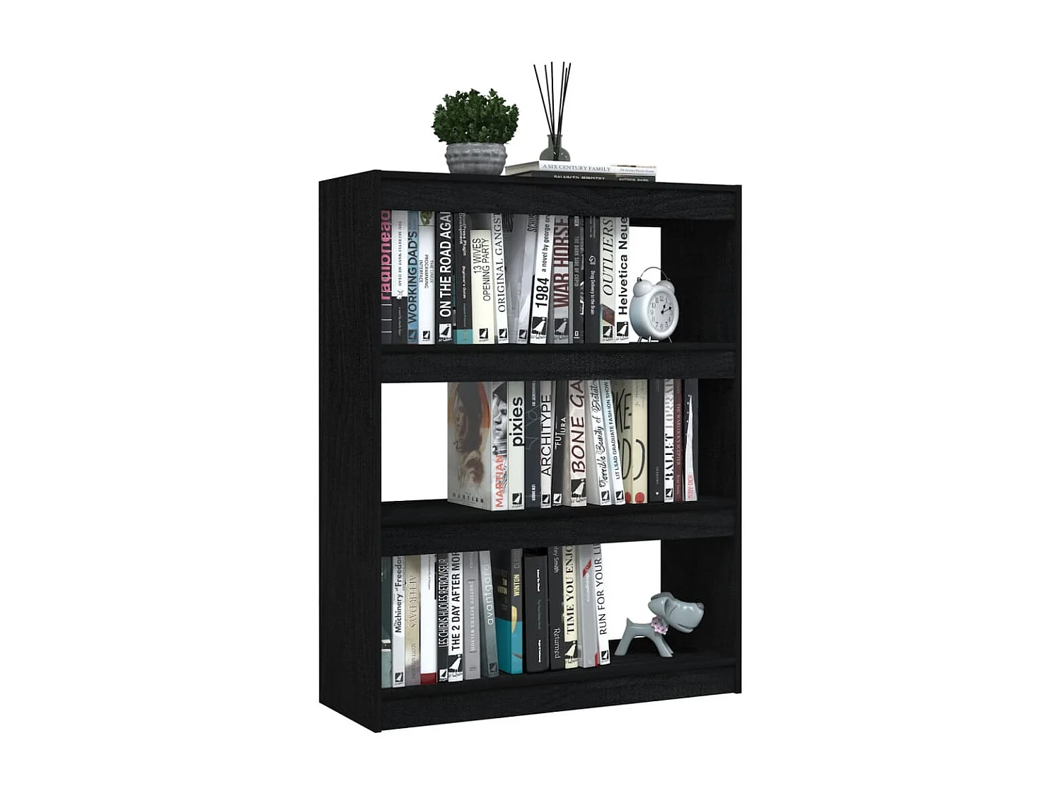 Bibliothèque-Séparateur de pièce Noir 100x30x103 Pin massif