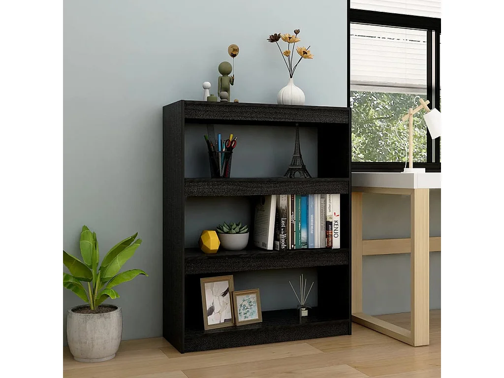 Bibliothèque-Séparateur de pièce Noir 100x30x103 Pin massif