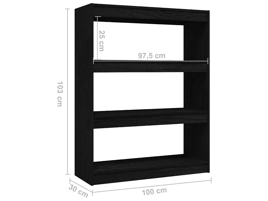 Bibliothèque-Séparateur de pièce Noir 100x30x103 Pin massif