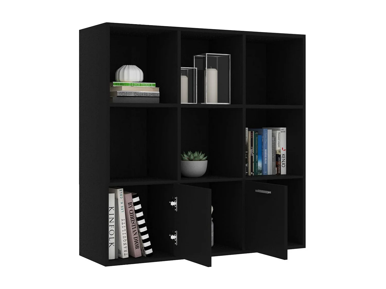 Bibliothèque étagère en bois Valika 98cm - 7 niches 2 portes-Noir