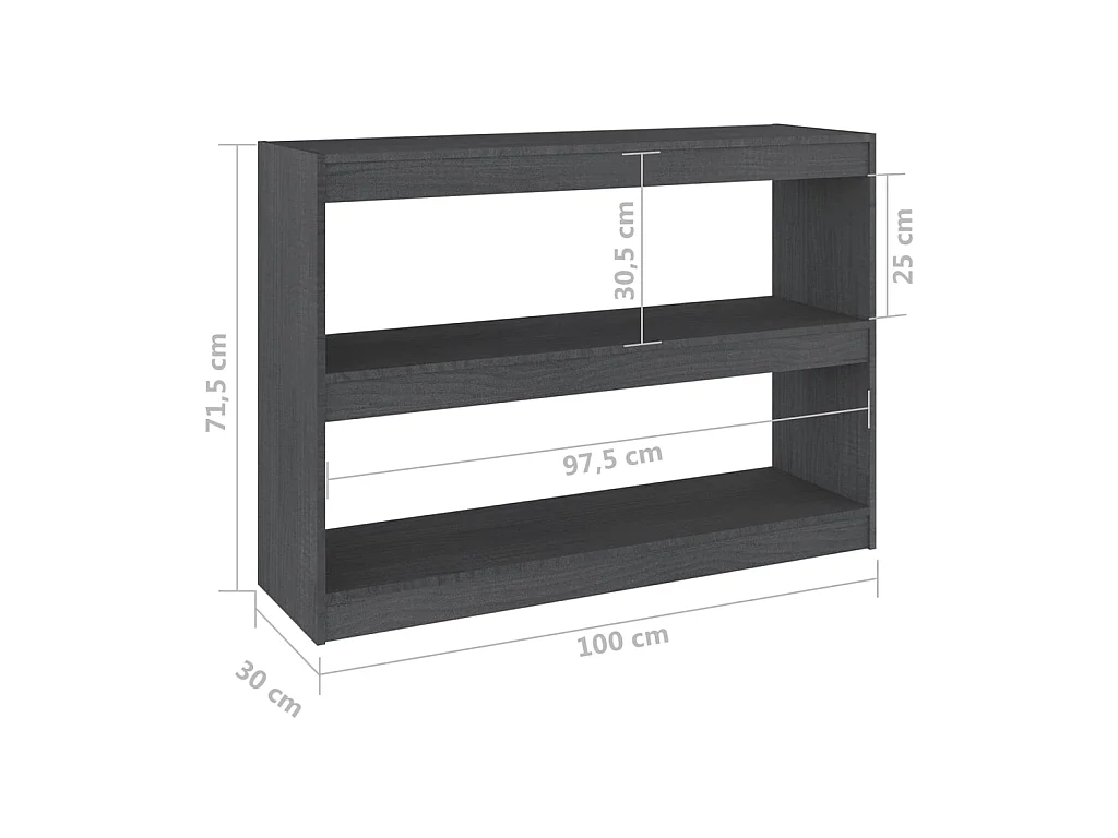 Boekenkast/kamerscherm 100x30x71,5 cm grenenhout grijs