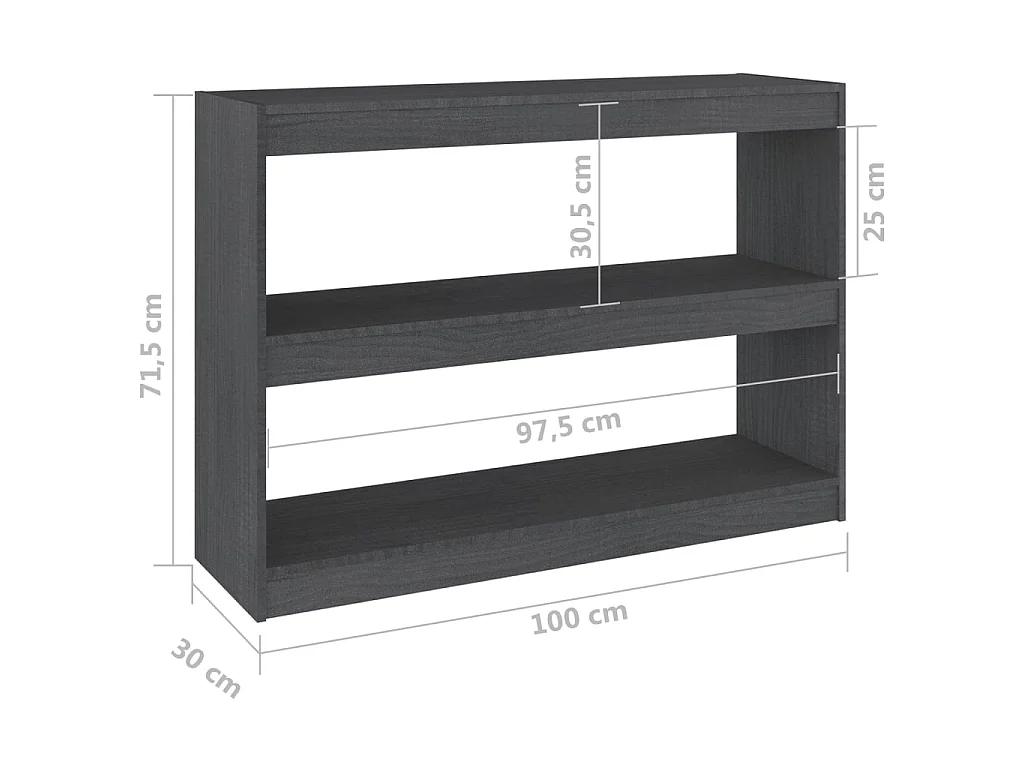 Bibliothèque-Séparateur de pièce Gris 100x30x71,5 Pin massif