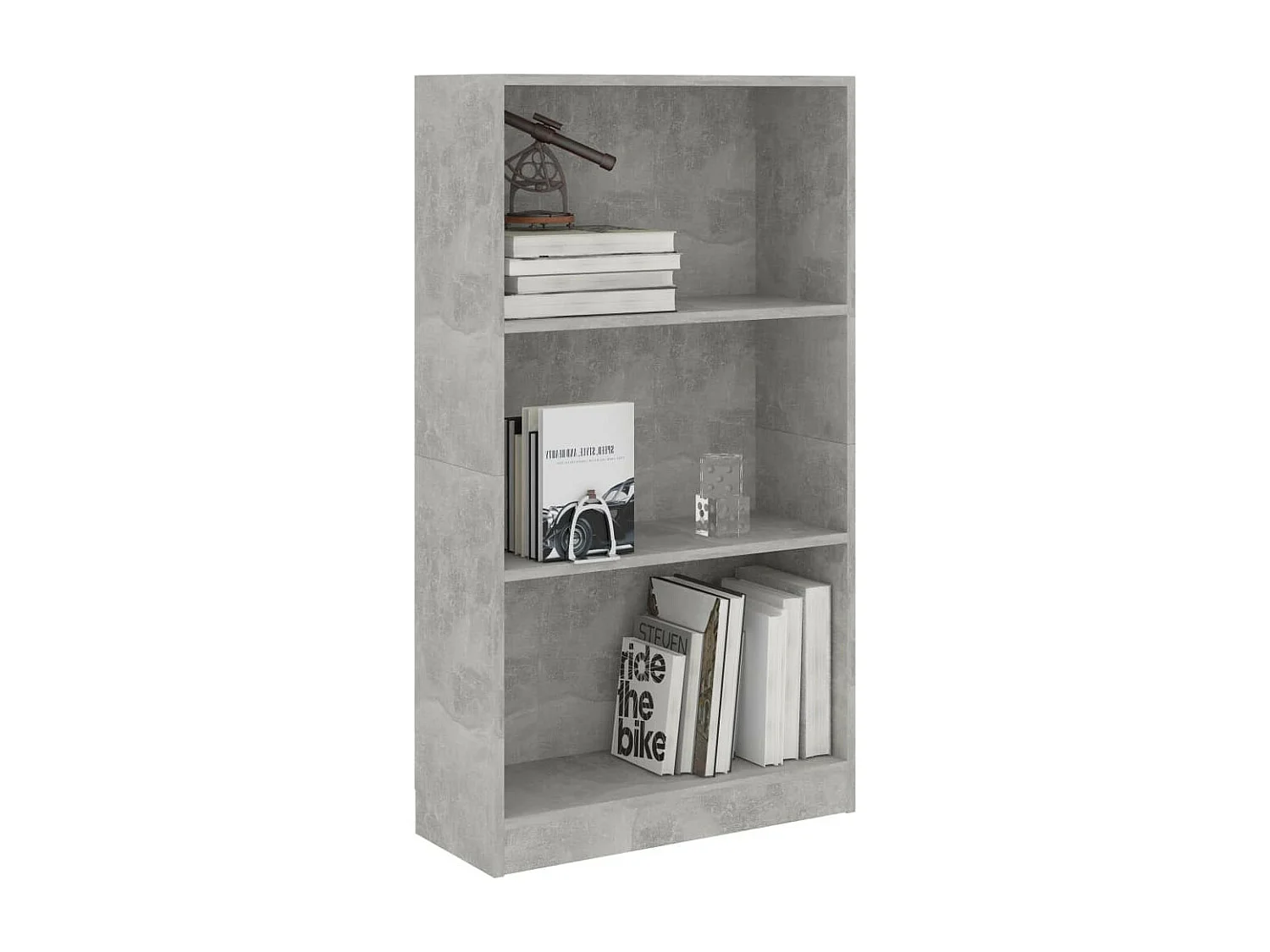 Bibliothèque à 3 niveaux Gris béton 60x24x108