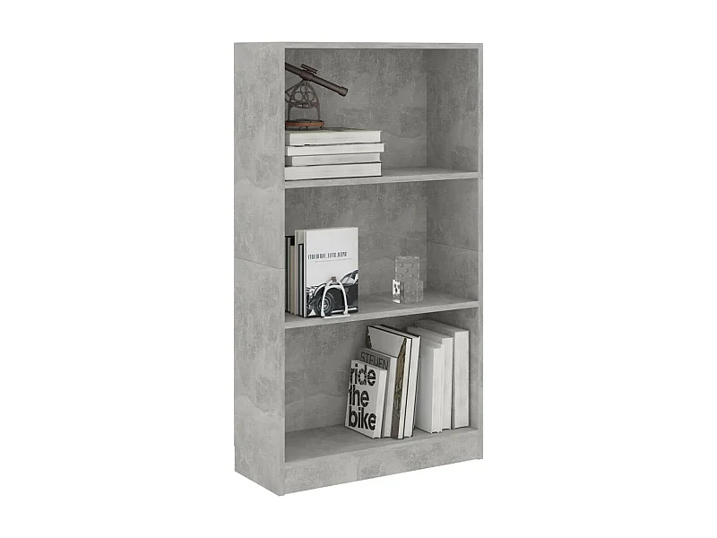 Bibliothèque à 3 niveaux Gris béton 60x24x108