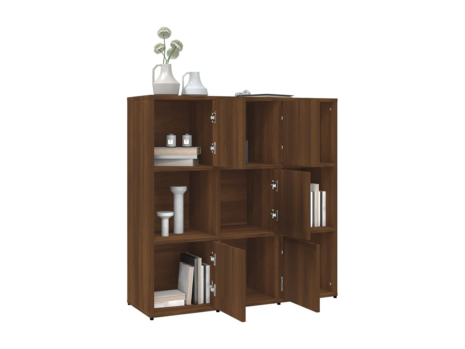 Bibliothèque étagère en bois Lozka 98cm - 4 niches 5 portes-Marron