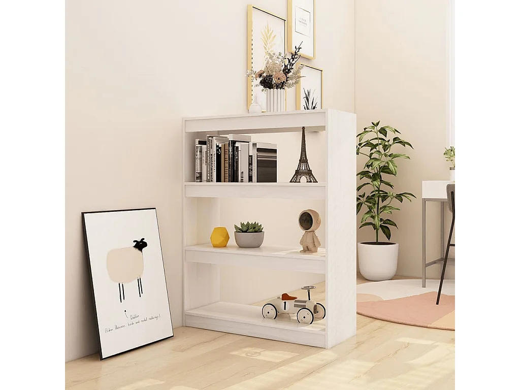 Bibliothèque-Séparateur de pièce Blanc 100x30x103 Pin massif