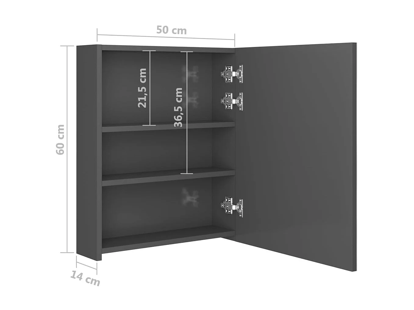 Armoire de salle de bain à miroir LED Gris brillant 50x14x60