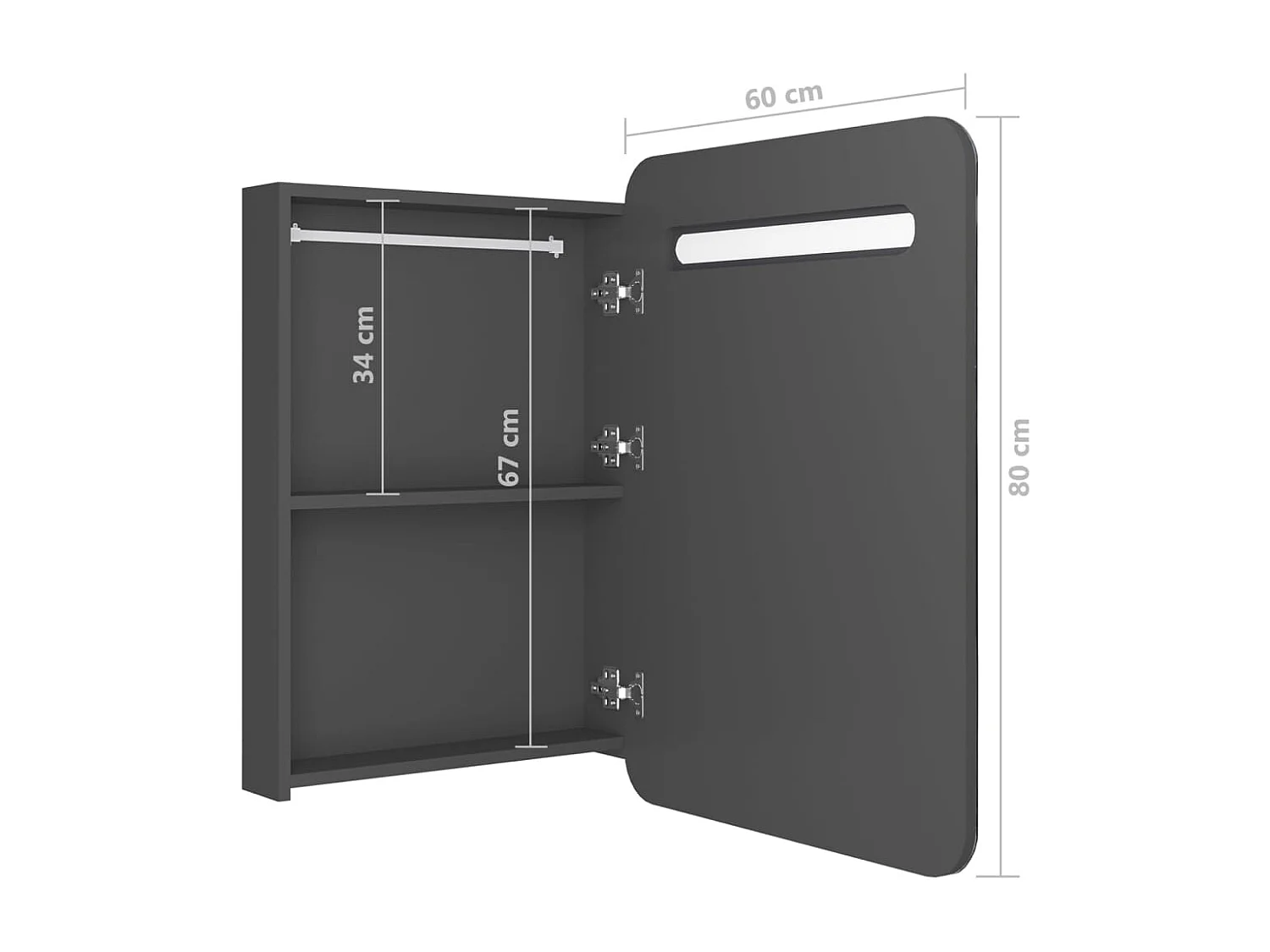 Armoire de salle de bain à miroir LED Gris 60x11x80