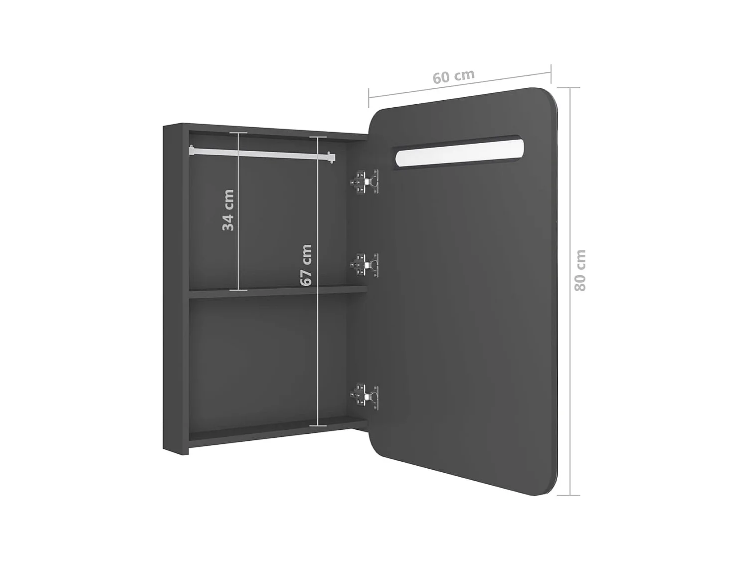 Armoire de salle de bain à miroir LED Gris 60x11x80