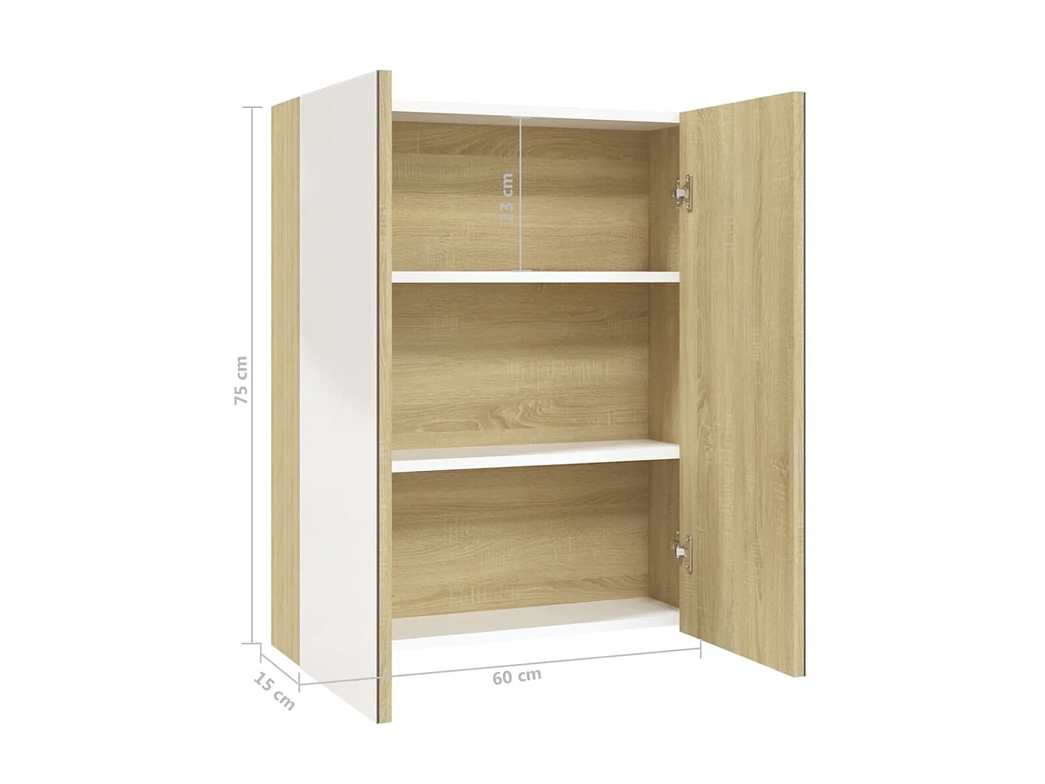 Armoire à miroir de salle de bain 60x15x75 MDF Blanc et chêne