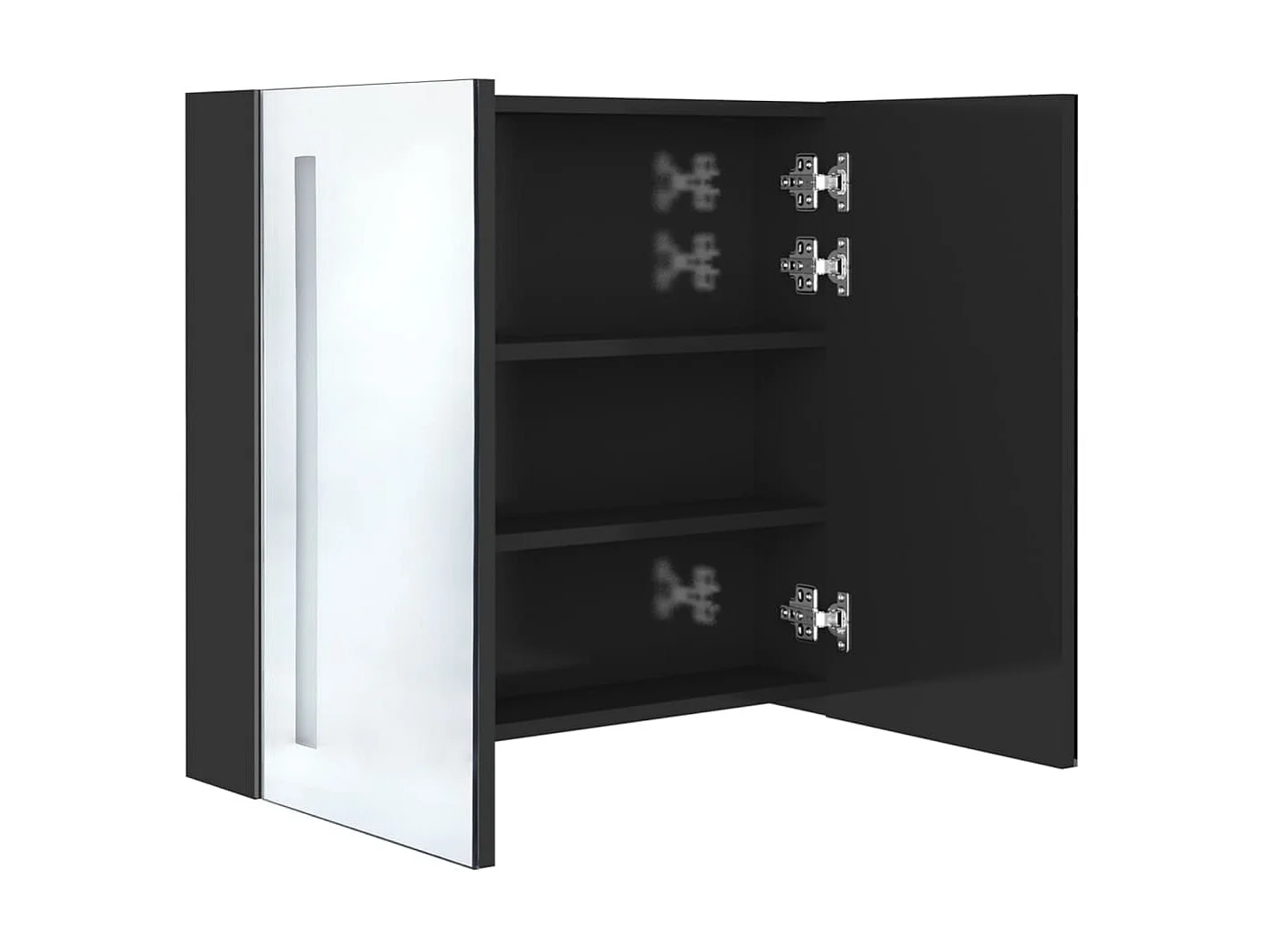 Armoire de salle de bain à miroir LED Noir brillant 62x14x60