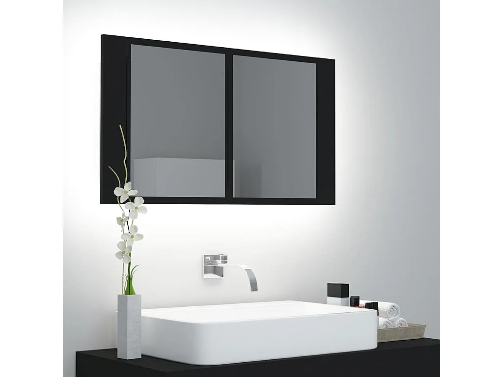 Armoire de salle de bain à miroir à LED Noir 80x12x45