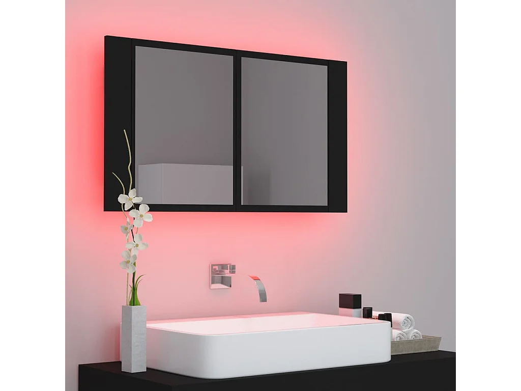 Armoire de salle de bain à miroir à LED Noir 80x12x45