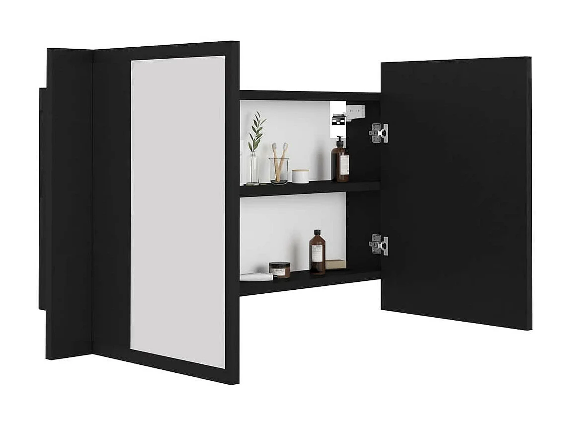 Armoire de salle de bain à miroir à LED Noir 80x12x45