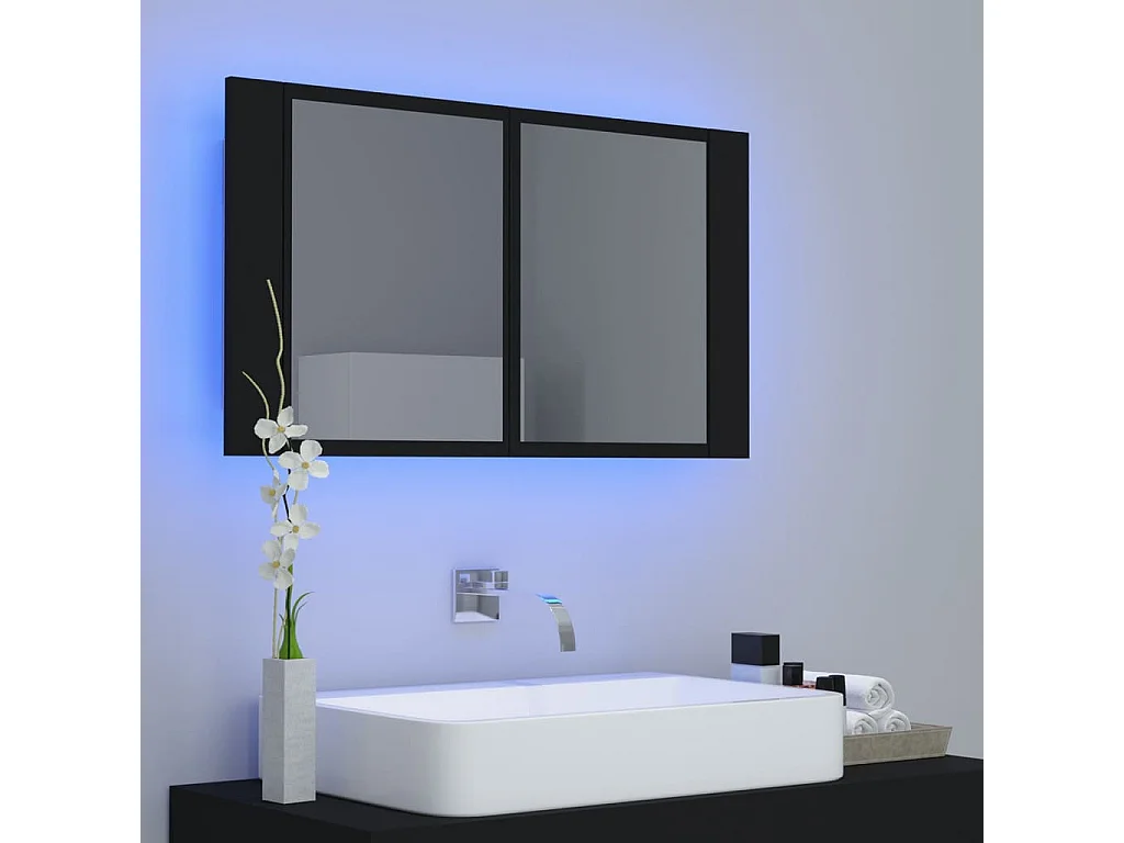 Armoire de salle de bain à miroir à LED Noir 80x12x45