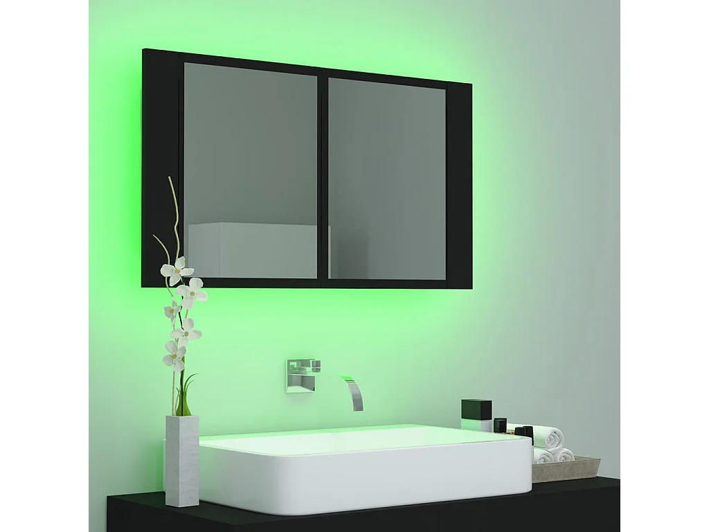 Armoire de salle de bain à miroir à LED Noir 80x12x45