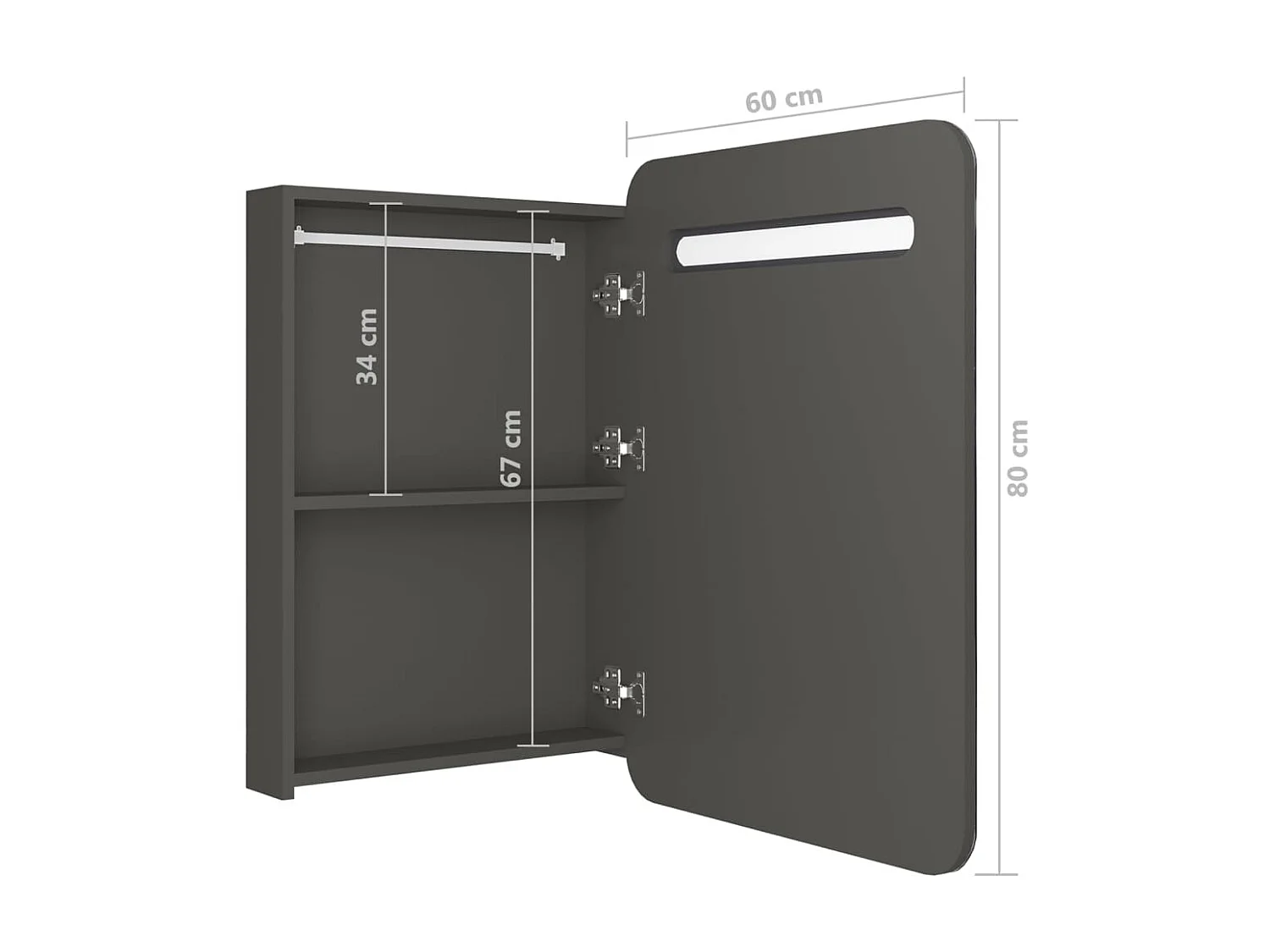 Armoire de salle de bain à miroir LED Anthracite 60x11x80