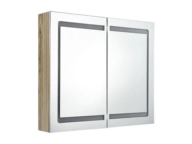 Armoire de salle de bain à miroir LED Chêne 80x12x68