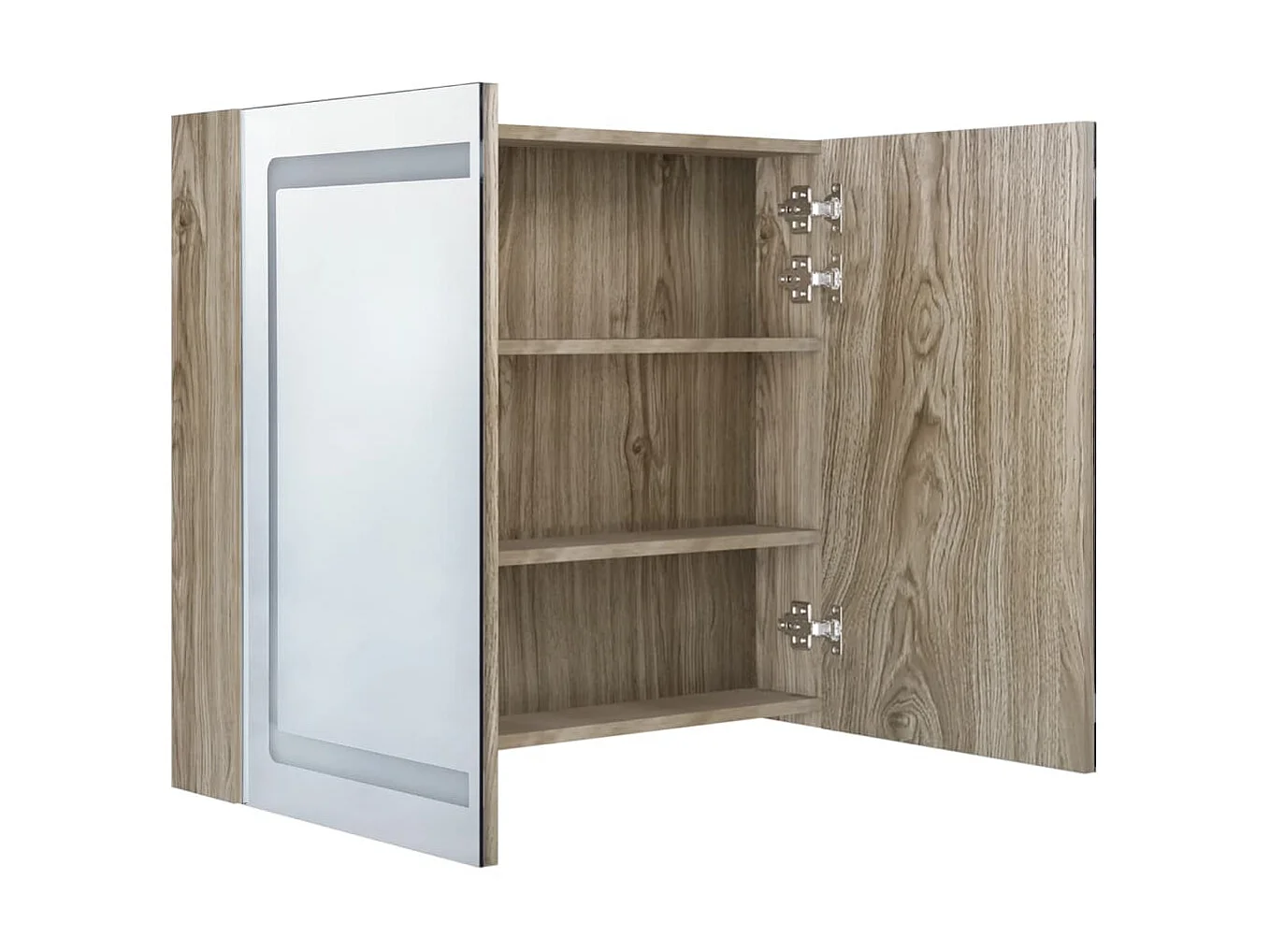 Armoire de salle de bain à miroir LED Chêne 80x12x68