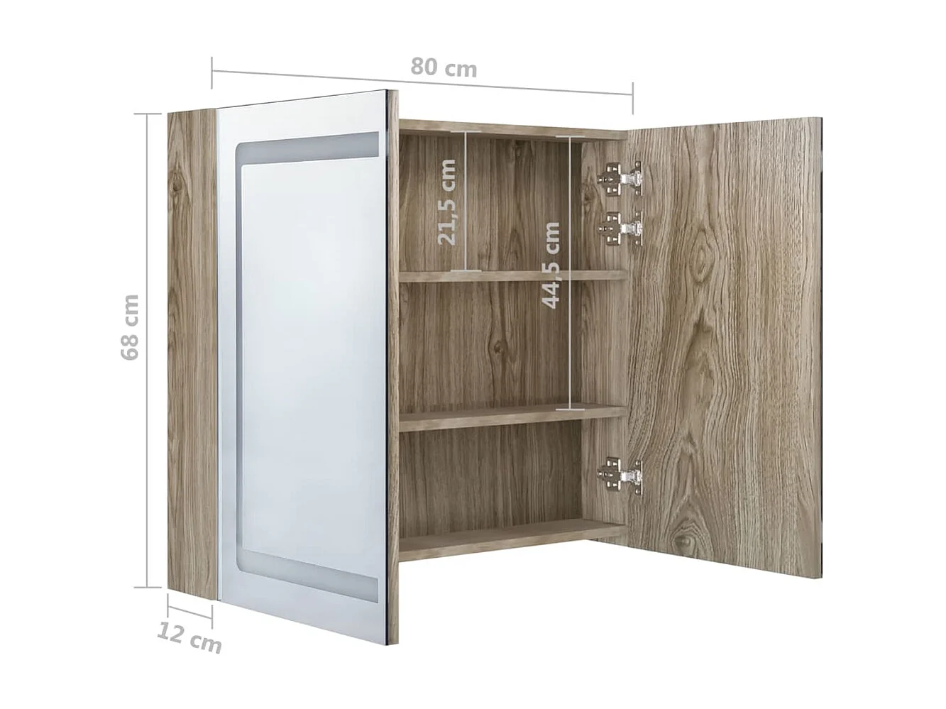 Armoire de salle de bain à miroir LED Chêne 80x12x68