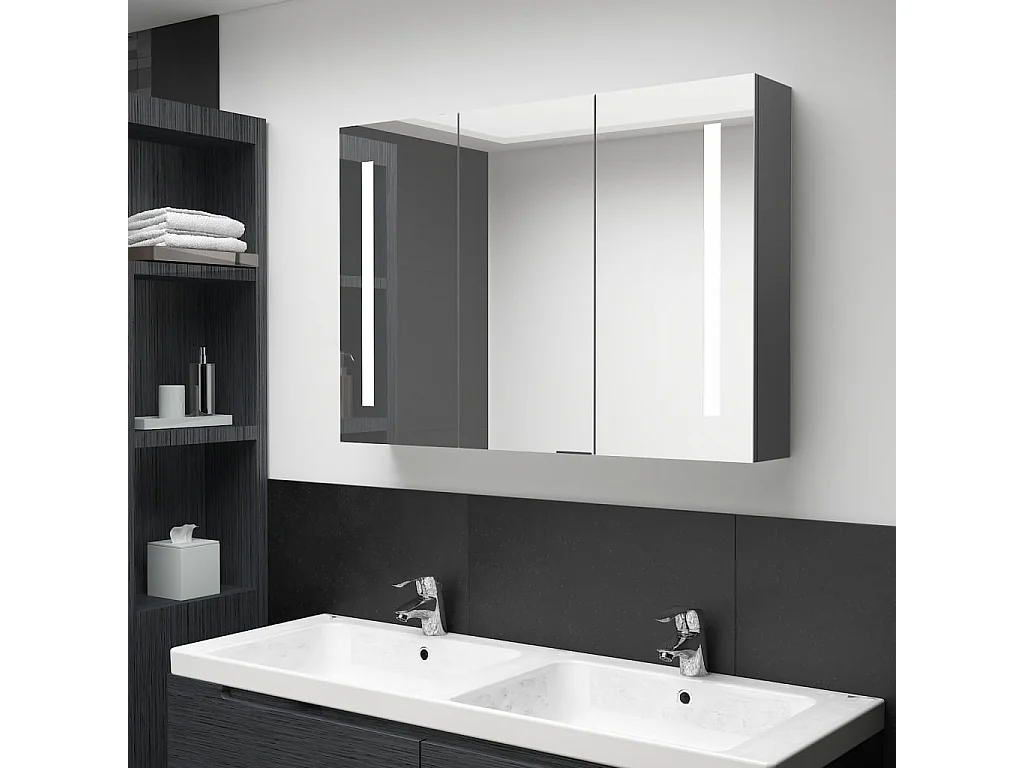 Armoire de salle de bain à miroir LED 89x14x62 Gris