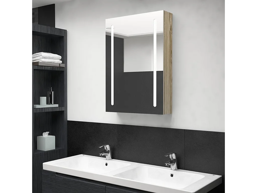 Armoire de salle de bain à miroir LED Chêne 50x13x70 2