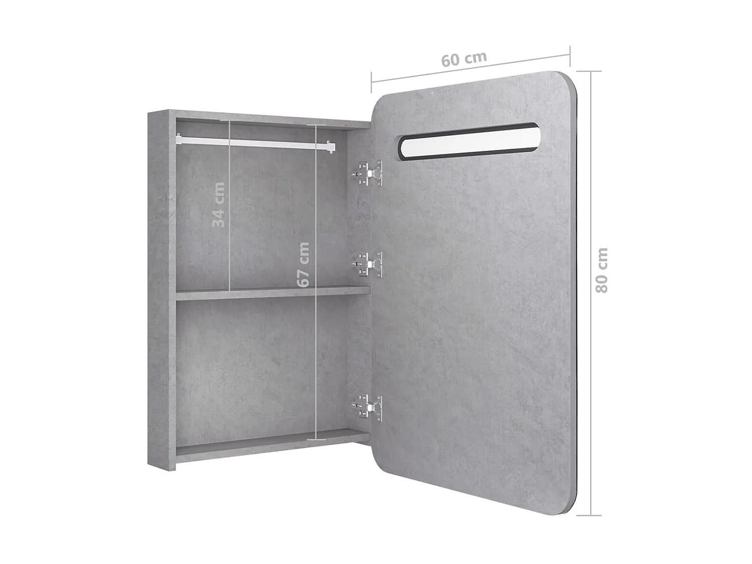 Armoire de salle de bain à miroir LED Gris béton 60x11x80