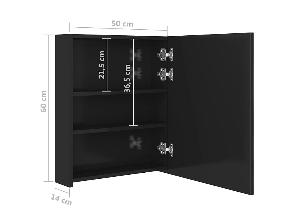 Armoire de salle de bain à miroir LED Noir brillant 50x14x60