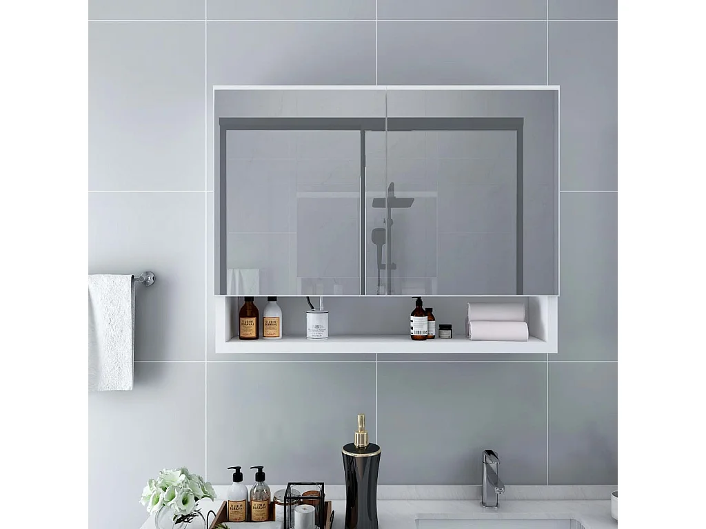 Armoire à miroir de salle de bain LED Blanc 80x15x60 MDF