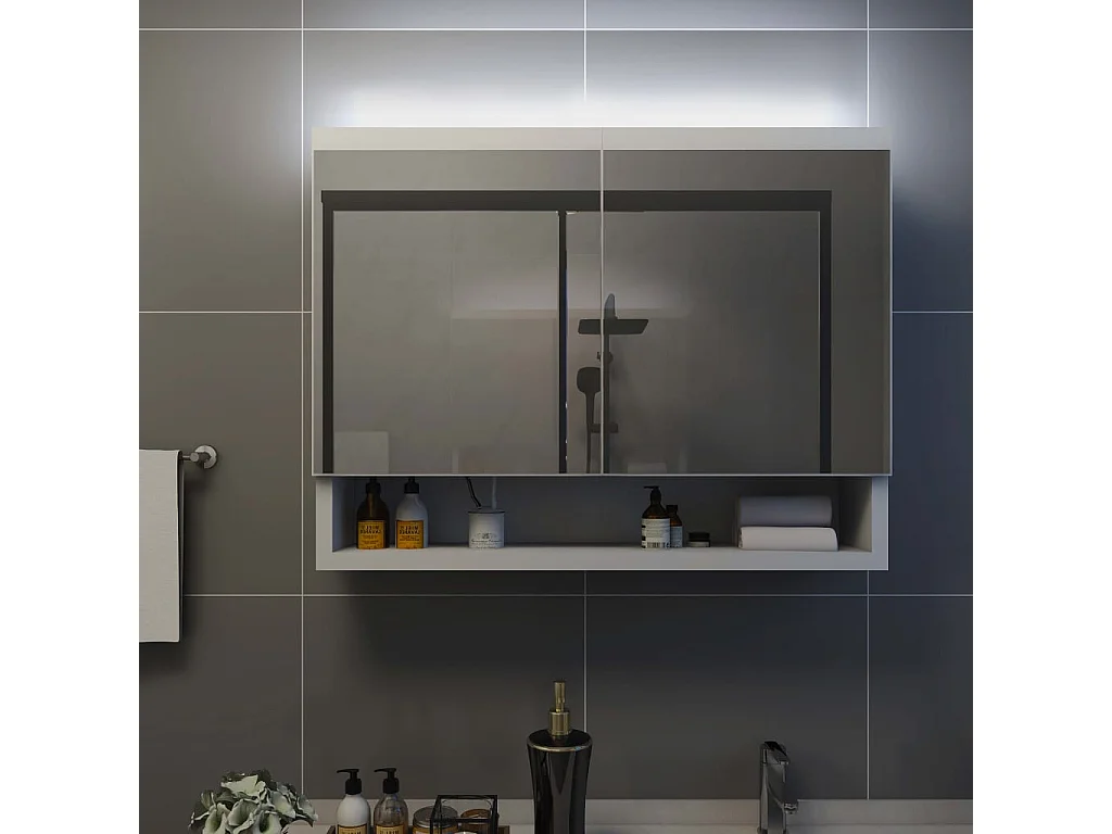 Armoire à miroir de salle de bain LED Blanc 80x15x60 MDF