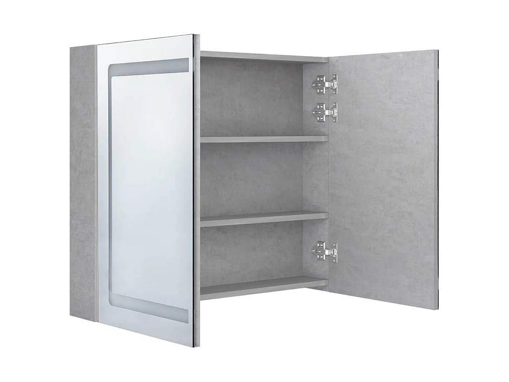 Armoire de salle de bain à miroir LED Gris béton 80x12x68