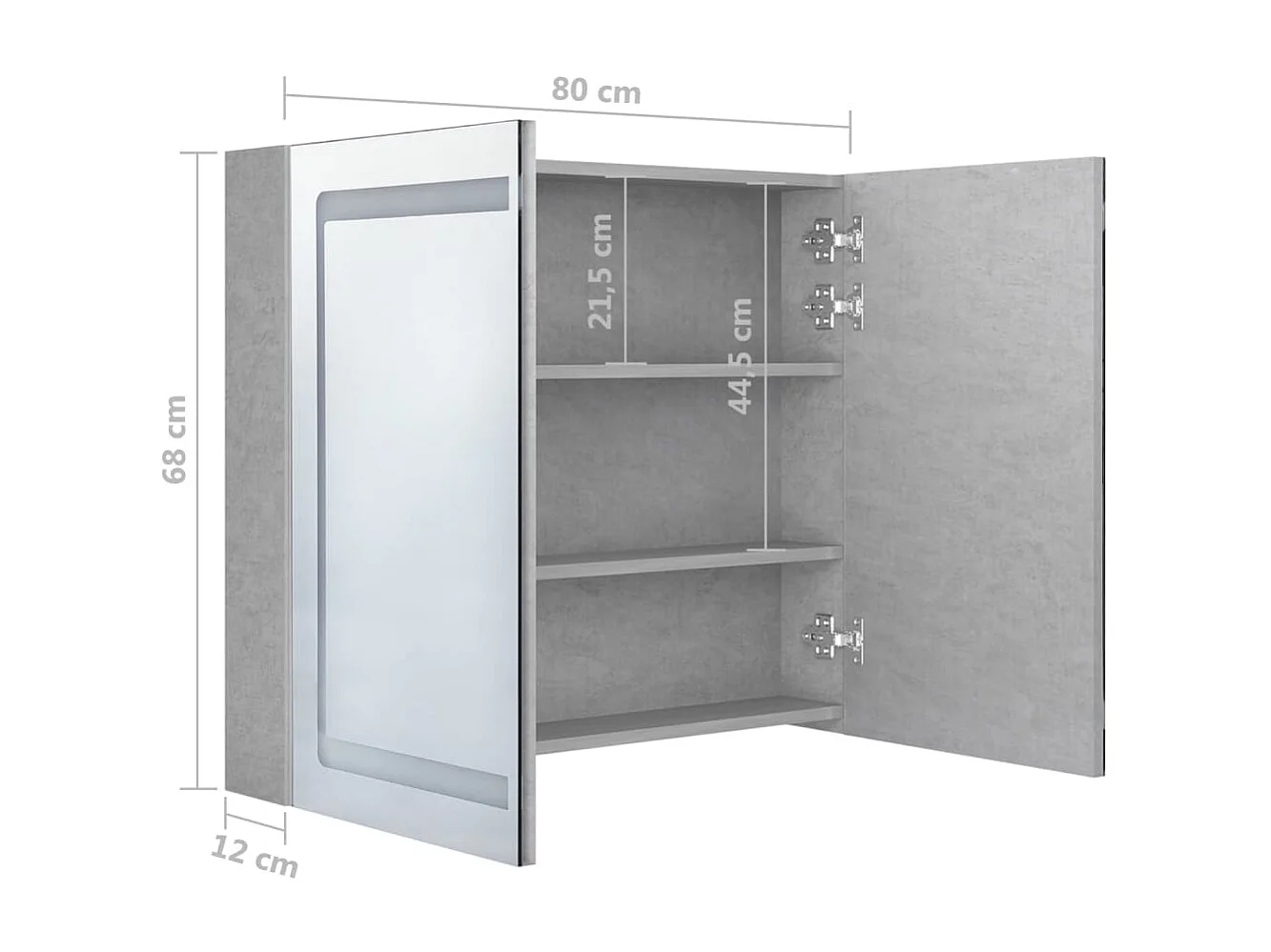 Armoire de salle de bain à miroir LED Gris béton 80x12x68