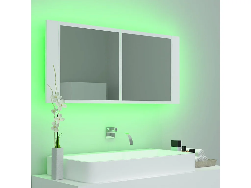 Armoire de salle de bain à miroir à LED Blanc 100x12x45