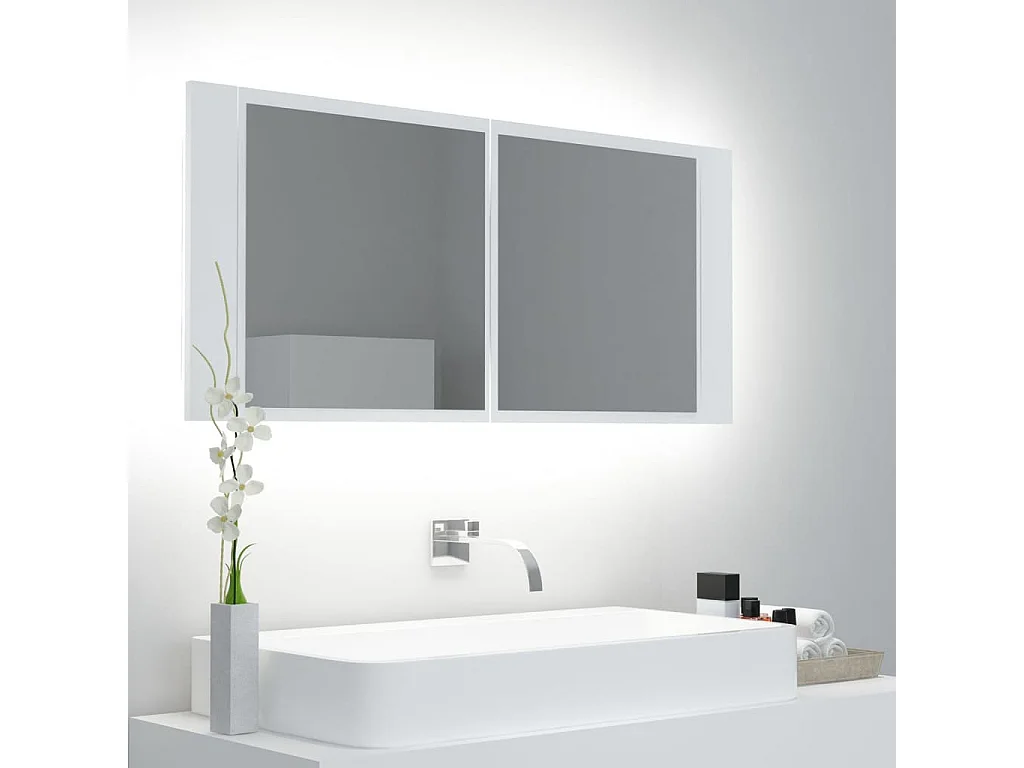 Armoire de salle de bain à miroir à LED Blanc 100x12x45