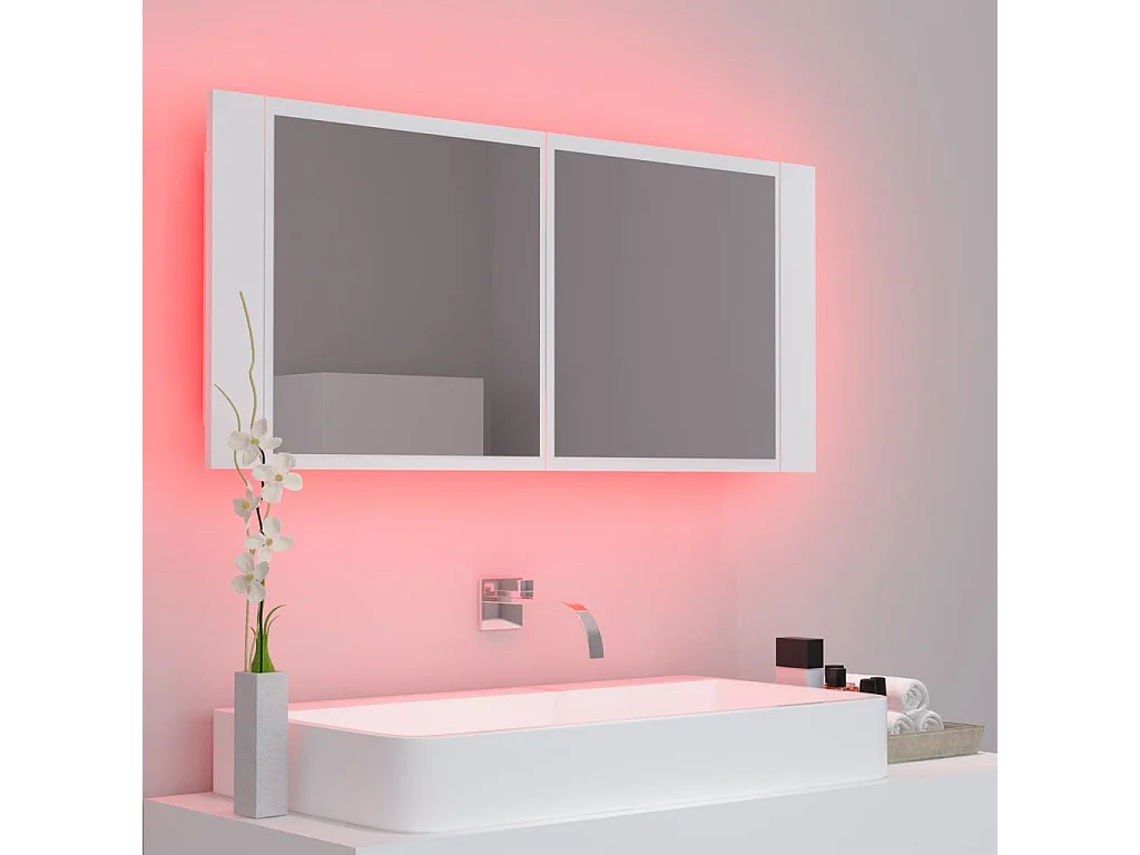 Armoire de salle de bain à miroir à LED Blanc 100x12x45